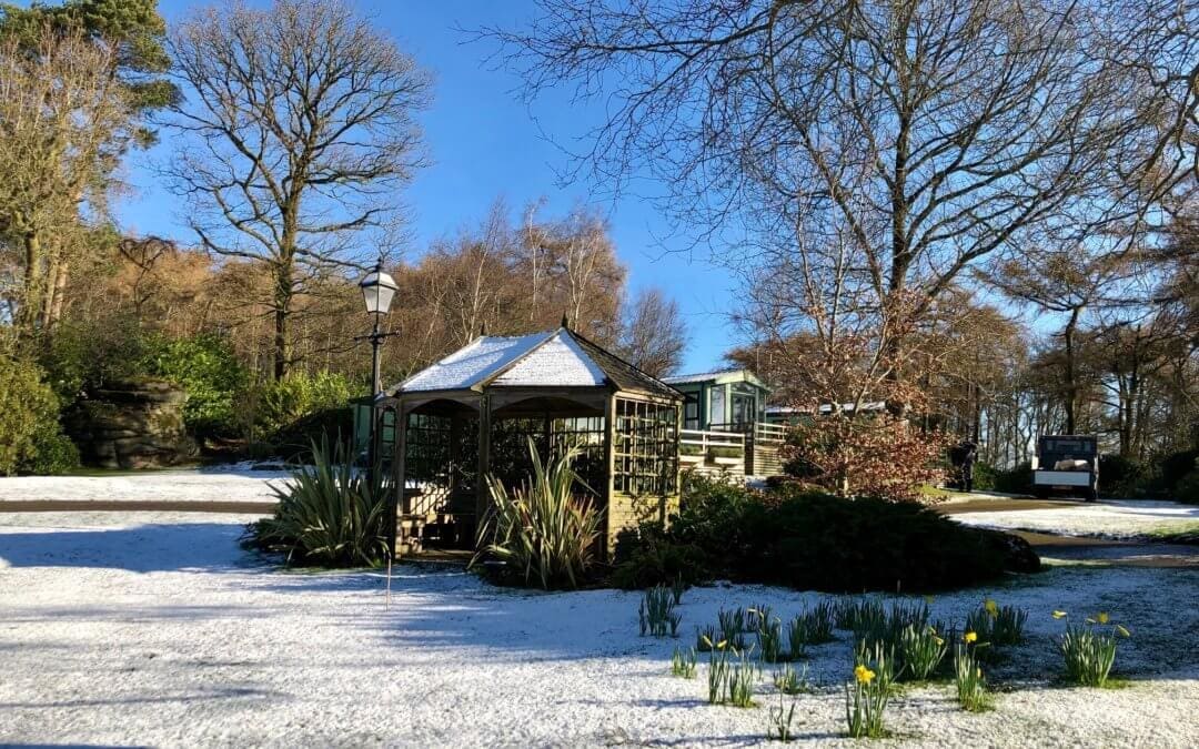 March-Snow-Summer-House-and-Daffodils