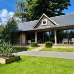 Tranquil park water feature tiered fountain lily pads