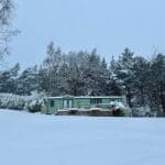 A wintery scene at a holiday park