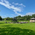 Outdoor event in a bandstand with audience at Warren Forest Park