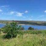 View of Grimwith Reservoir at Warren Forest Park with clear skies