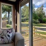 Cozy seating area with a floral cushion