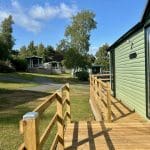 View from the wooden deck of a caravan at Warren Forest Park